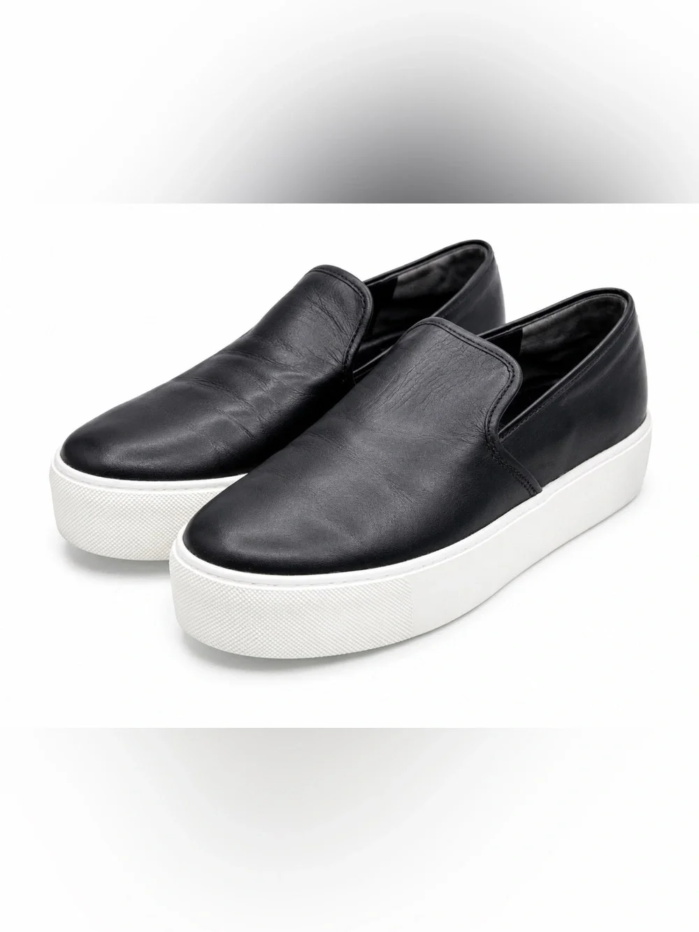 Vince Warren Black Leather Platform Slip On Sneakers 8 M Minimalist Quiet Lux